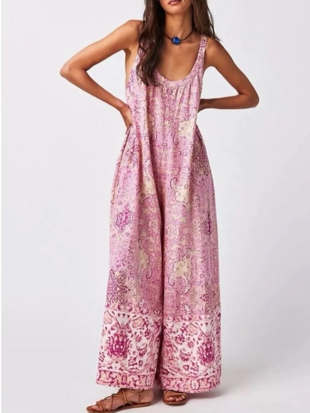 Free People cotton linen jumper sleeveless wide leg size S